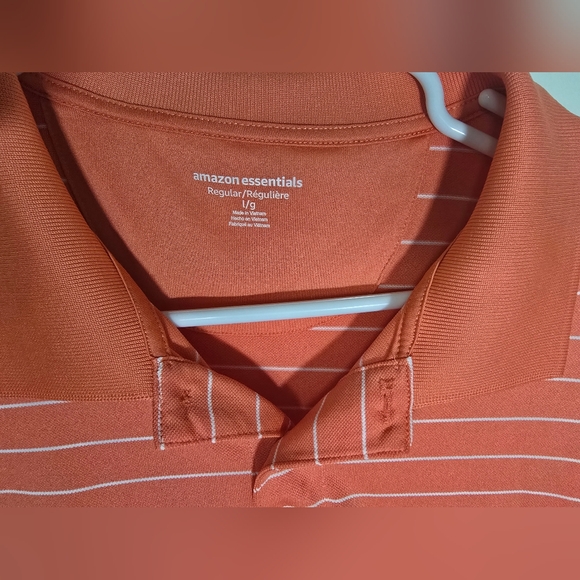 Amazon Essentials Mens Orange Striped Polo Collared Athleisure Top Large - Picture 5 of 8